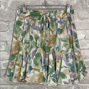 entro Floral Abstract Circle Skirt in Green, Purple & Cream